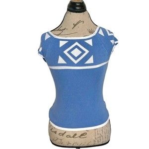 Subdued Womens Sweater Blue White One Size Ribbed Italy Soft Girl Coastal Knit